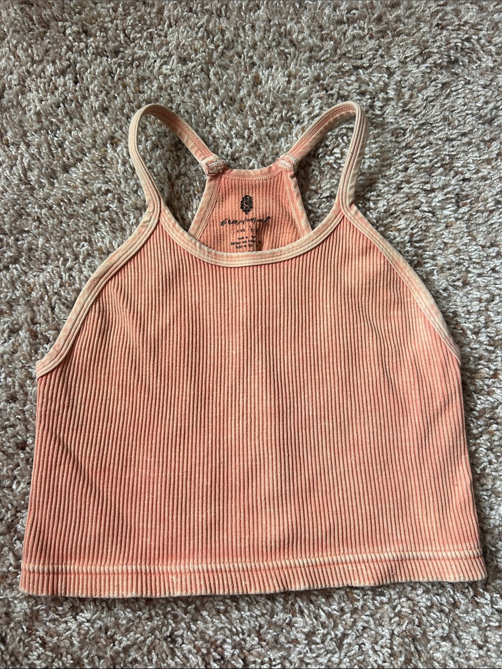 Free People Ribbed Peach Halter Crop Tank Top